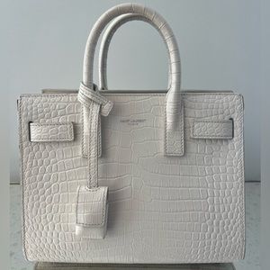 Saint Laurent Off-White Nano Sac De Jour Croc W/ Long Detachable Strap